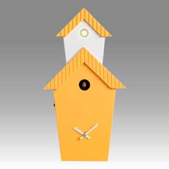 Contemporary cuckoo clock Art.flat 2601 lacquered with acrilic color yellow
